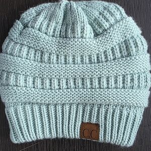 CC Boutique Blue Slouchy Knit Hat with Ribbed Texture